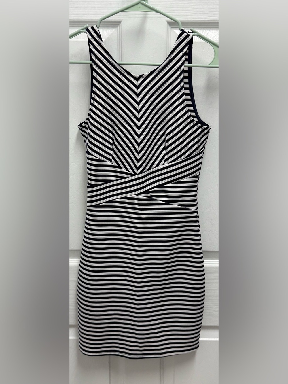 AQUA Bloomingdale’s Navy White Striped Twist Front Mini Dress Size S